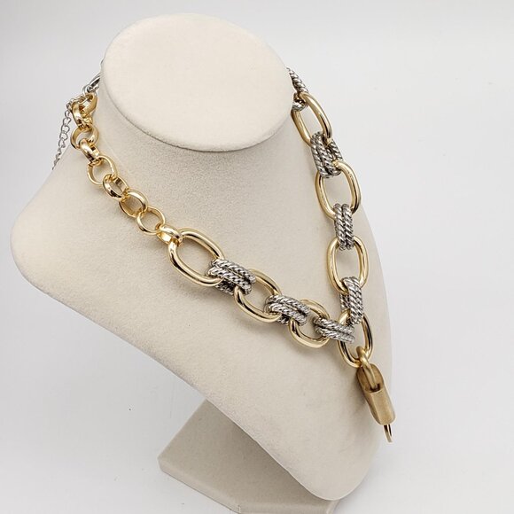 Authentic Louis Vuitton Gold Padlock w/ Unbranded Fashion Geometry Necklace - Picture 2 of 8